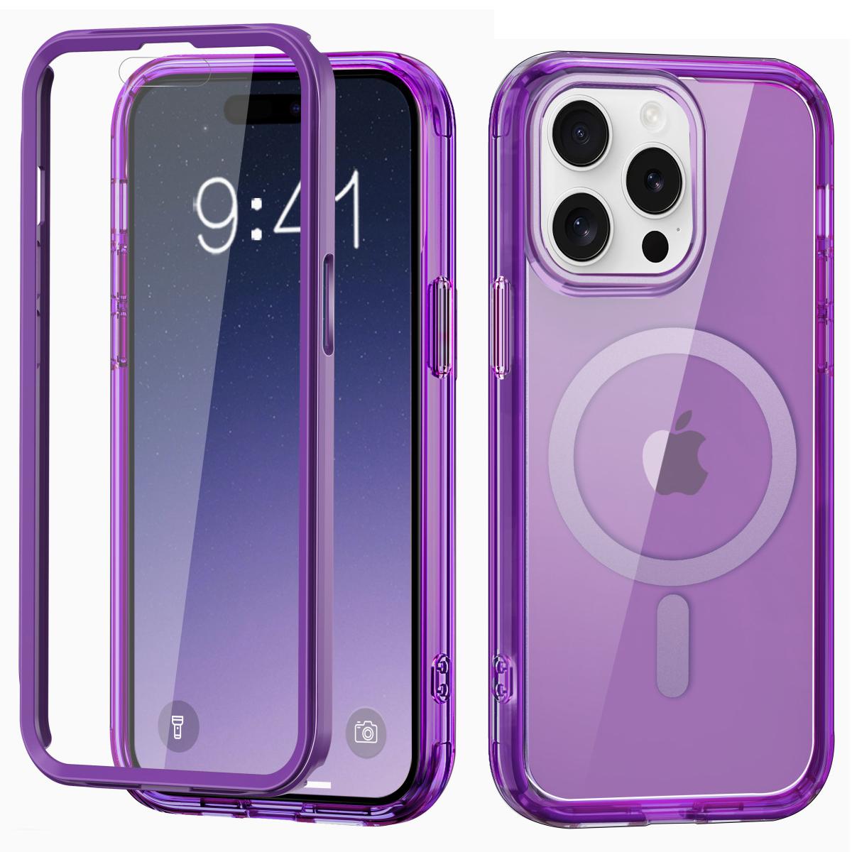 

Для iPhone 16 Pro Max Прозрачный чехол Совместимый с MagSafe PC+TPU+PET Чехол для телефона Dark Purple