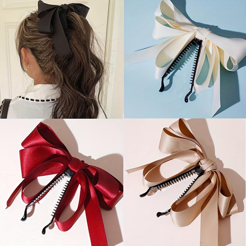 Hair Bows For Women Bow Hair Clips Silky Satin Hair Bows For Girls Neutral Colors Hair Ribbon Cute Bow Clips For Women