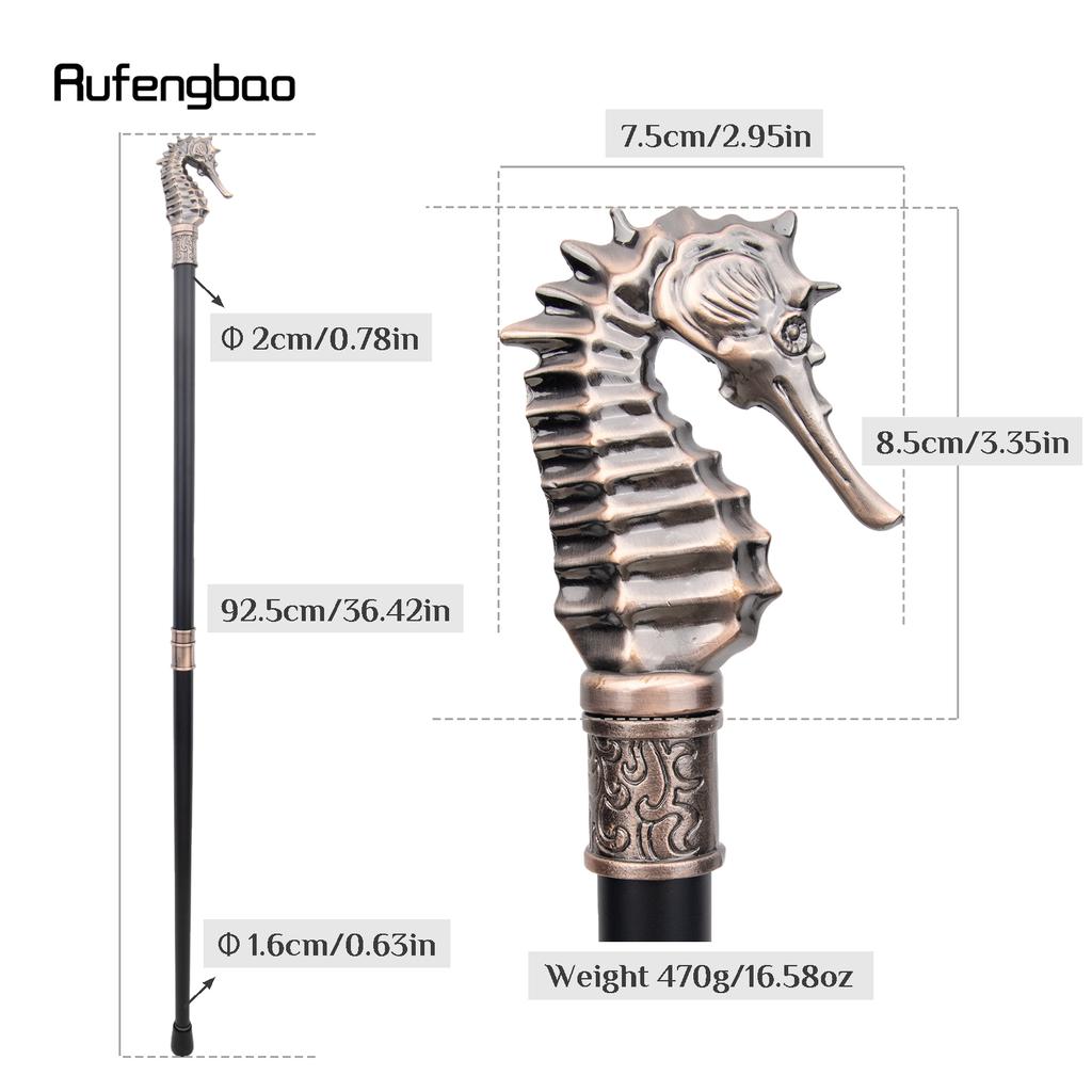 Red Copper Luxury Seahorse Hippocampus Walking Cane Fashion Decorative Stick Gentleman Elegant Cosplay Cane Knob Crosier 93cm