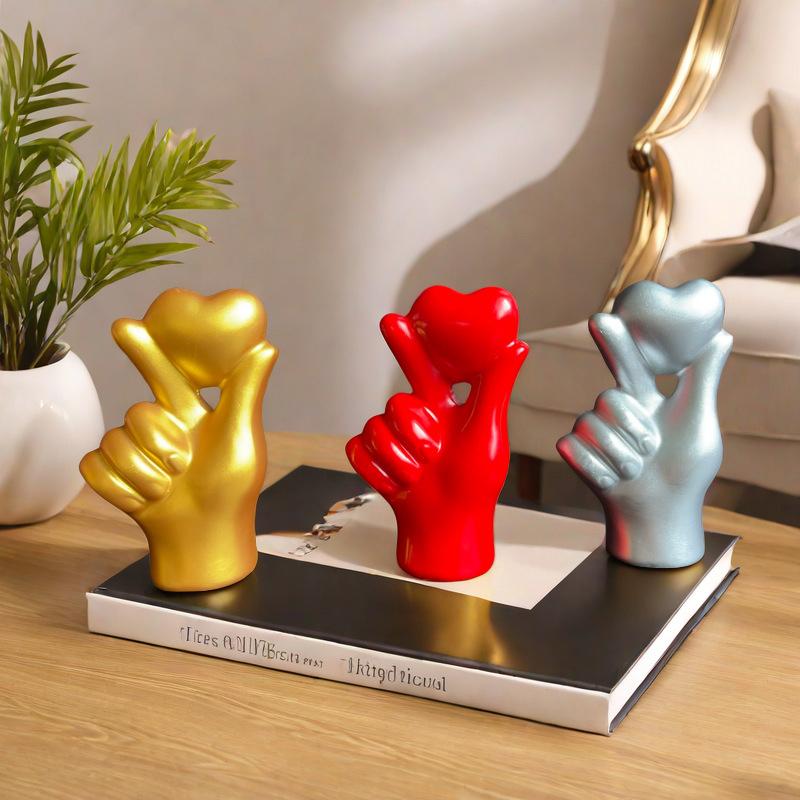 Herz Handgeste Statuen Skulpturen Luxus Harz Desktop Ornament Liebe Finger Moderne Handgeste Skulptur Zuhause Regal Desktop