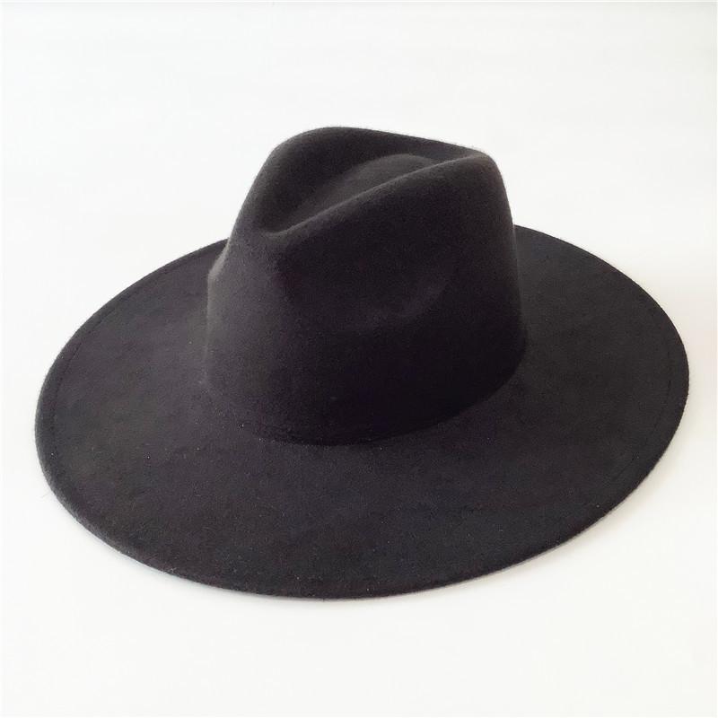 Black Jazz Hat Men's and Women's Fashion Webbing Bow Woolen Top Hat Autumn and Winter.cm Big Eaves Hat
