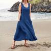 Summer Sleeveless Pocket Dress Cotton Linen Blend European American Style 19 Colors