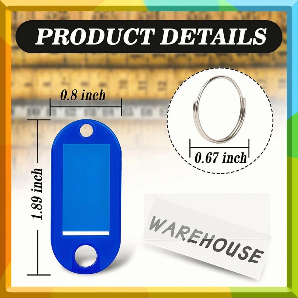 50pcs Key ID Label Colorful Key Holder Plastic with Keyring ID Tags Name Label Card Portable