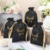 50 Pcs Black & Gold Satin Thank You Gift Bags (5x7") with Drawstring – for Jewelry, Candy, Wedding, Baby Shower, Christmas, Thanksgiving –