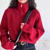 Fashion Autumn Winter Semi-turtleneck Zipper Women Knitted Sweater Long Sleeve Loose Short Tops New Solid Color Office Casual Simple Clothing