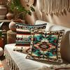 Bohemian-Style Geometric Pattern Pillow Cover: Exotic Tribal Motifs in Vivid Colors, sofa cushion cover, room decoration