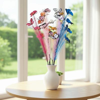 3pcs/set Multi-Color Artificial Butterfly Reed Butterfly Branch Bouquet  Garden Decoration
