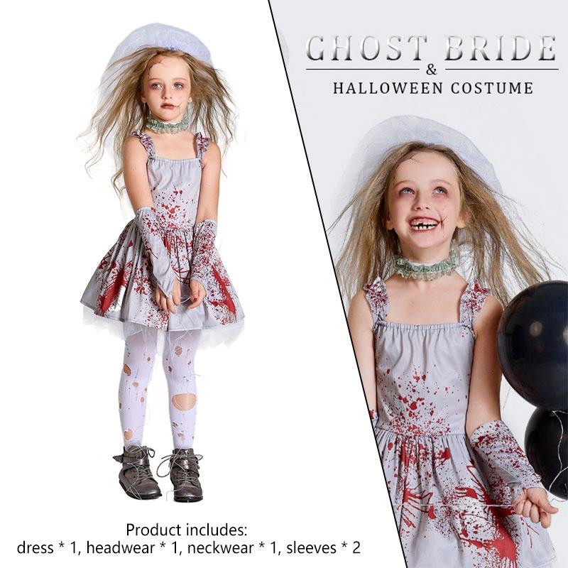 Girls Bloodstained Horror Ghost Bride Cosplay Dress Halloween Parties Costume