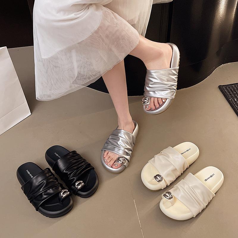 Thick-soled Cover Toe Cool Slippers Women's Fashion Outer Wear Summer New Versatile Height Increase One Word Beach Half Drag Sandals