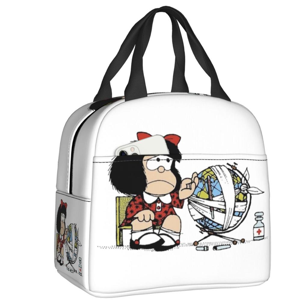 Custom Manga Mafalda Quino Cartoon Thermal Insulated Lunch Bag Women Portable Lunch Container Camping Travel Storage Food Box
