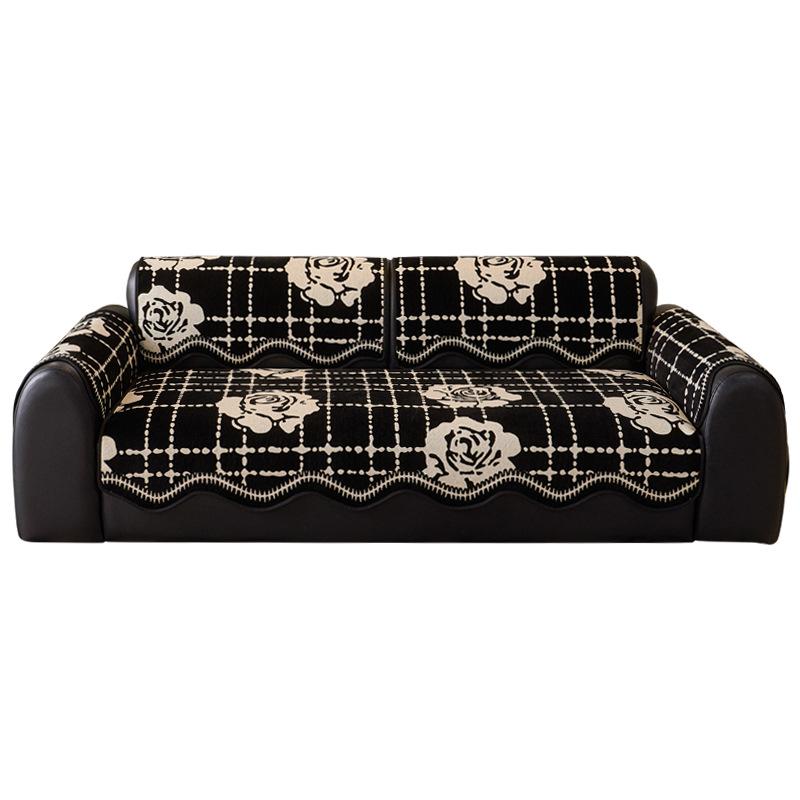 Light luxury special-shaped sofa cushion Chenier four-season universal straight row leather sofa one-piece non-slip seat cushion cover