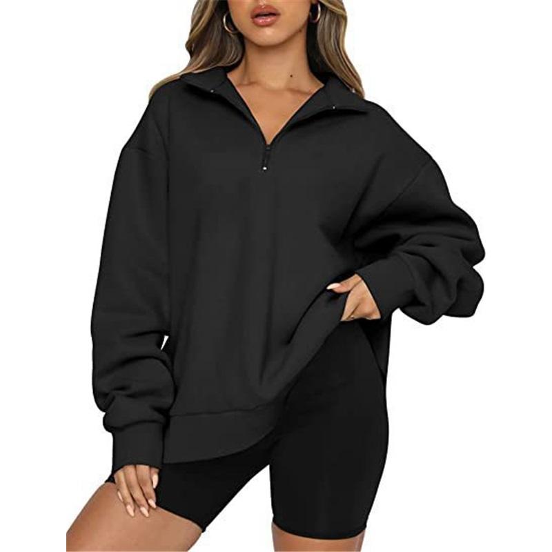 Women's Half-Zip Stand Collar Sweatshirt Oversized Loose Fit Casual Long Sleeve Pullover For Autumn Winter