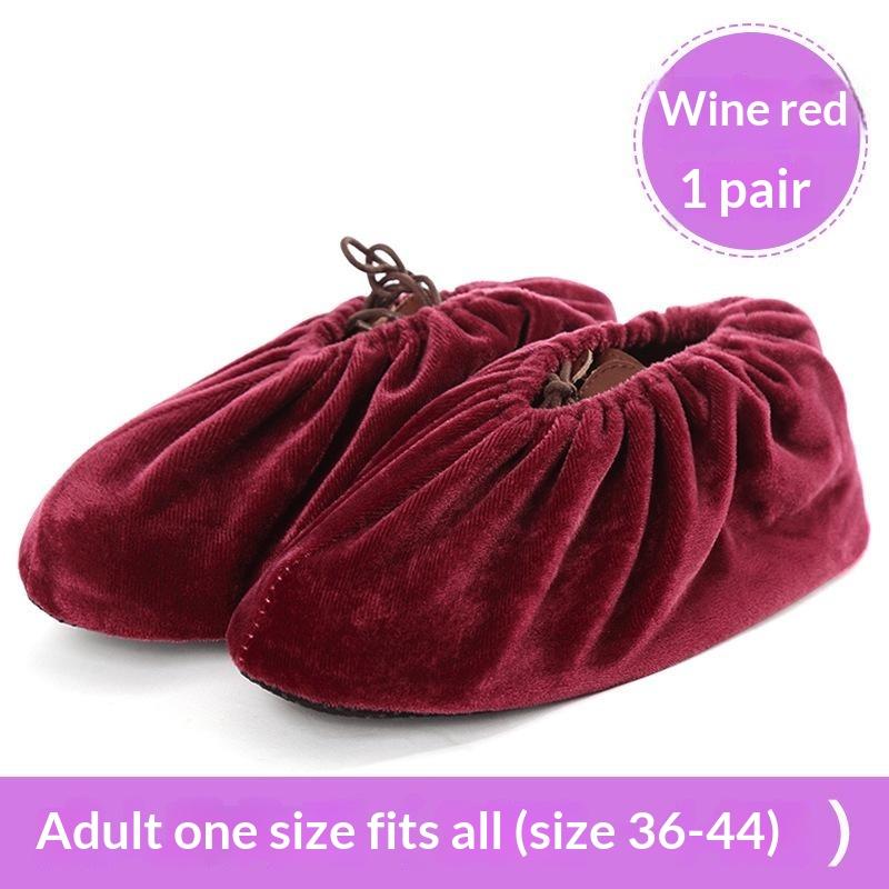 Thick Flannel Shoe Covers 1 Pair Portable Reusable Non-slip Overshoes for Travel Hotel Indoor Foot Protection