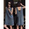Retro French Sleeveless Backless Denim Dress - 2026 Women's Summer Loose Slimming Short Skirt