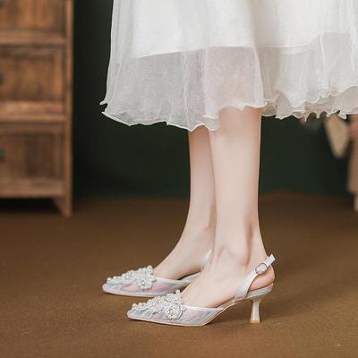 2024 Herbst Französische Braut Stilettos: Nischen-Damen-High-Heel-Sandalen mit geschlossenem Zehenbereich