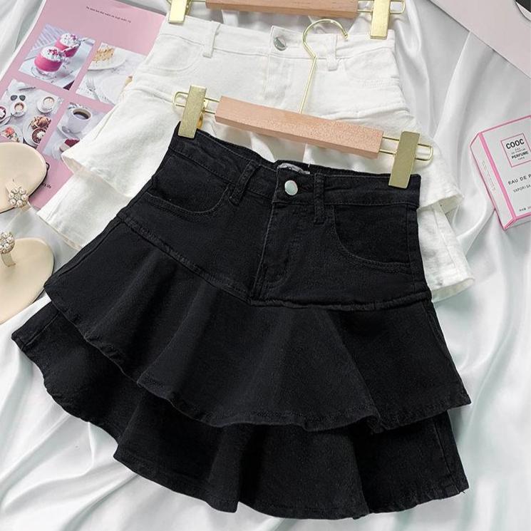 Girls Skirt New Fashionable Spring and Summer Elastic Waist Casual Simple Solid Color Sweet Girls Mini Skirts