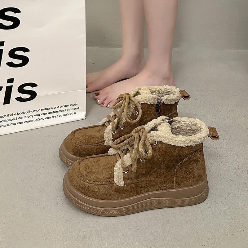 Women's soft elastic thick soles winter fur one warm anti-cold padded snow boots non-slip wear casual sports Martin cotton boots