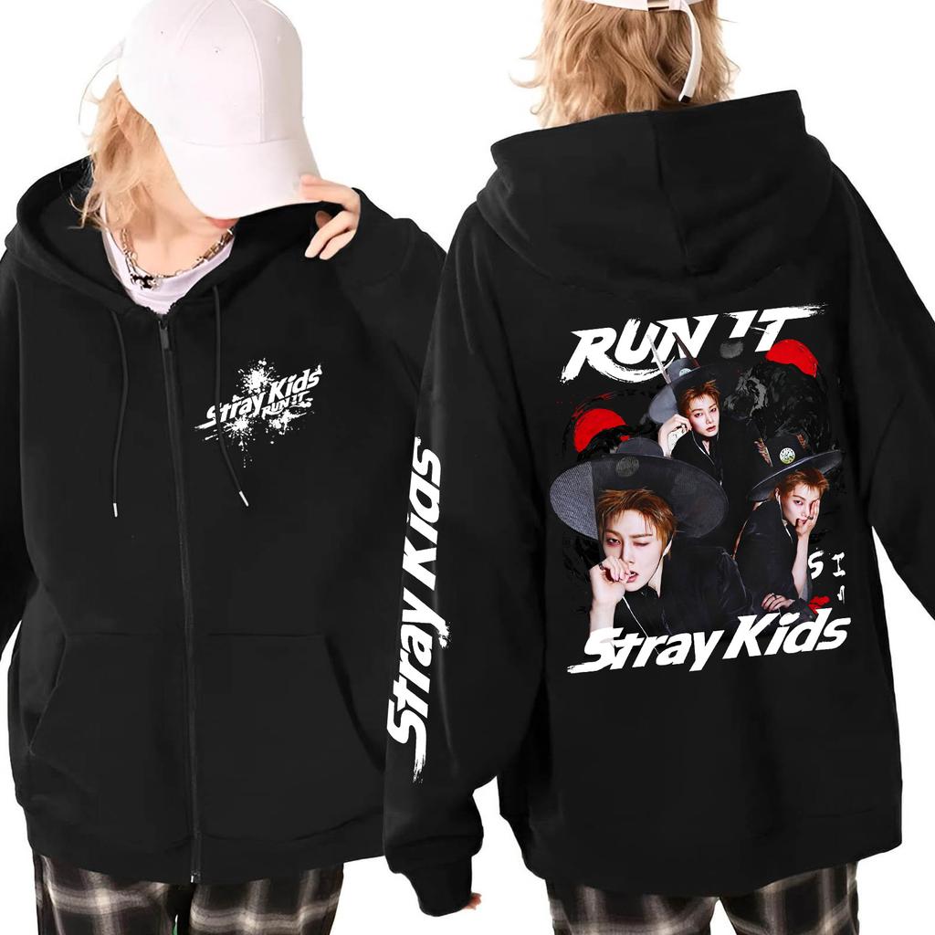 Graphic Print Loose Fit Zip Up Hoodie for Casual Streetwear