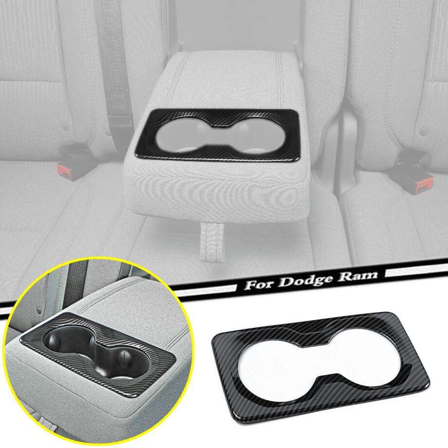 For 2019-2024 Dodge RAM 1500 Carbon Fiber Rear Armrest Box Cup Holder Cover Trim