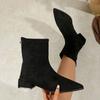 Skinny pointed middle heel Martin boots winter large size rear zipper suede short boots women