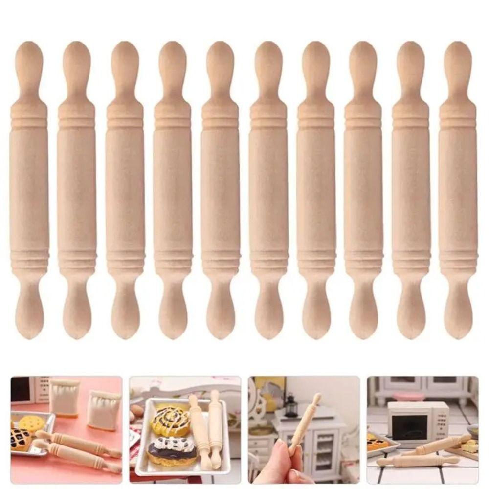 10pcs Simulation Doll House Wooden Rolling Pin Mini Kitchen Accessories Pretend Play