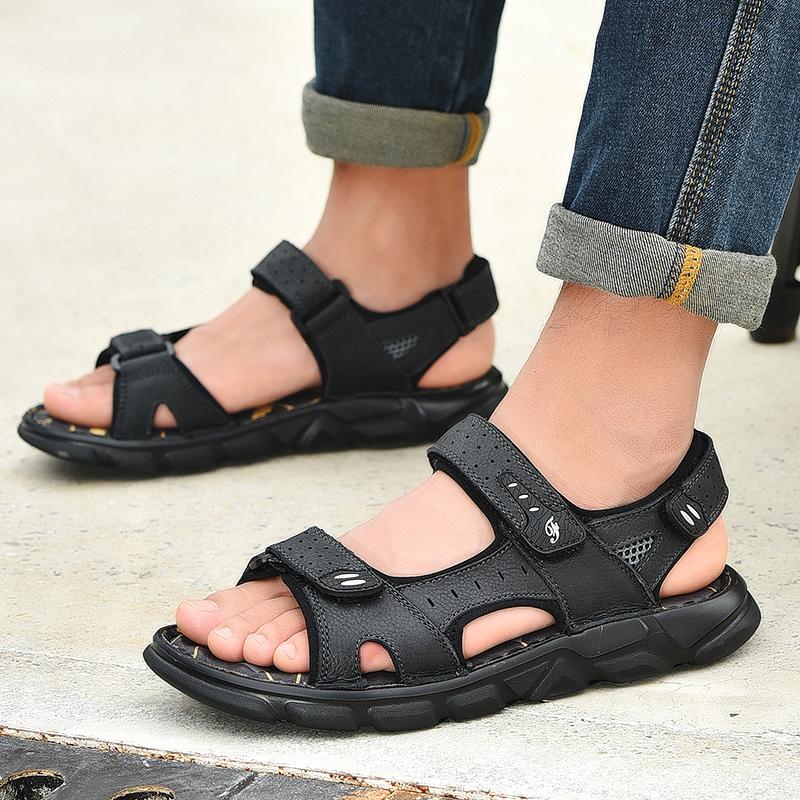 Men'S Sandals Outdoor Genuine Leather Summer Shoes Men Fashion Handmade Men Cool Sneakers Fishing Male Sandalias Plus Size 38-47