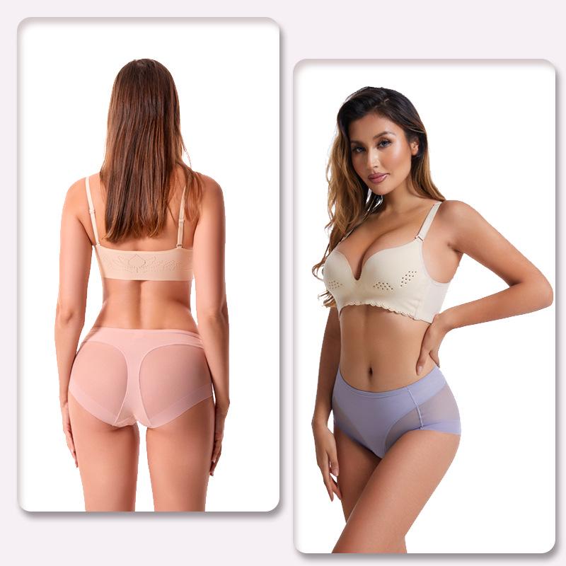 Women's Mid-Waist Briefs - Transparent Mesh, Comfortable Ice Silk, Plus Size