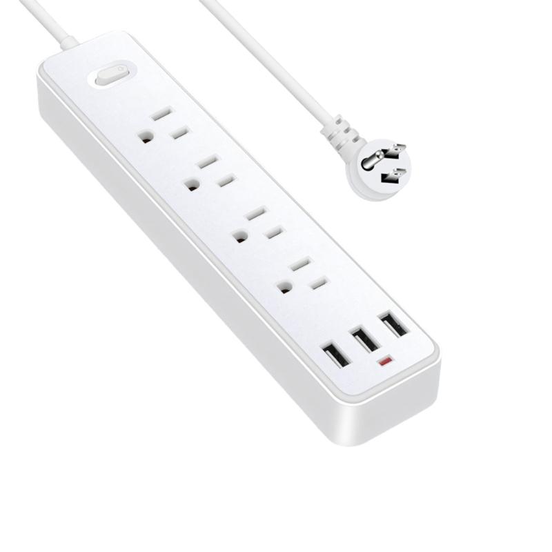 

Настенная электрическая розетка с 4 гнездами и 3 USB-интерфейсами для зарядки в домашнем офисе белый