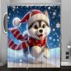 Winter Snow Puppy Pattern Digital Print Shower Curtain - Machine Washable, Jacquard Polyester,  All-Season Bathroom/Home Decor