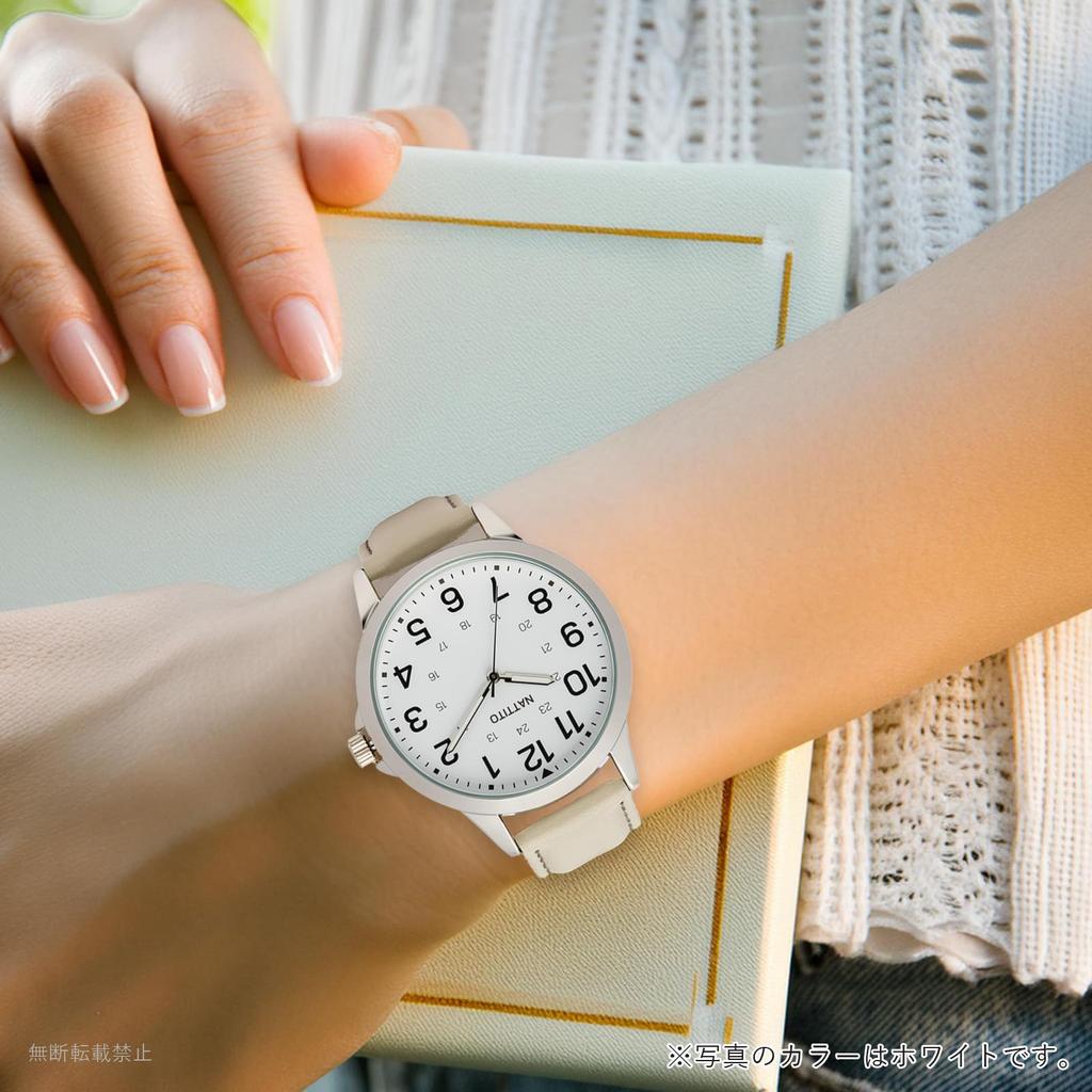 Fieldwork Analog Watch with Leather Color Women's Strap, Easy-to-Read Stitching, 24-Hour Display, Men's-Like Khaki, ST298-3