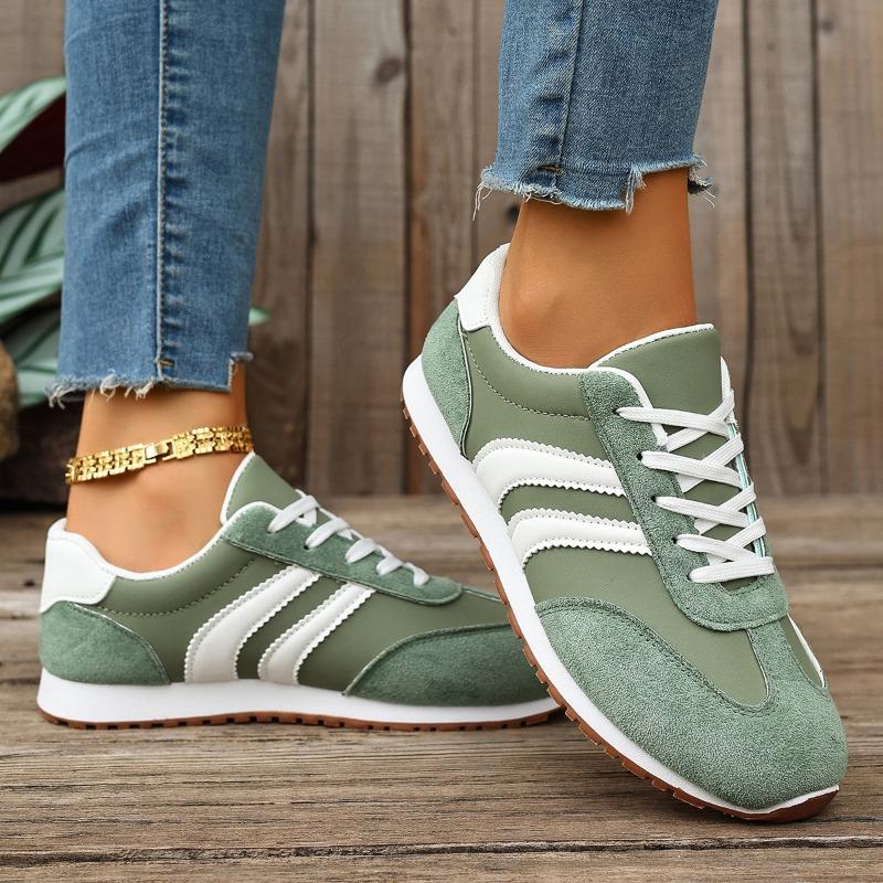Women's Large Size Leather Color-Block Breathable Casual Shoes Flat Light Sports Single Shoes Running Shoes