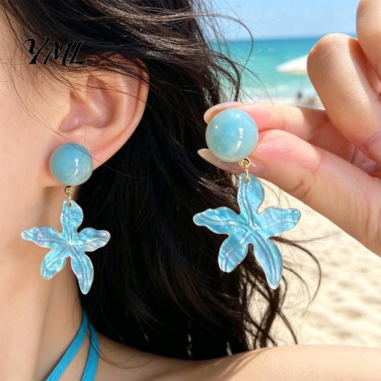 Clear Texture Beach Jewelry 1 Pair Starfish Drop Earrings, Summer Dangle Stud Lightweight Resin Earrings Ocean Themed Holiday Coastal for Vacation