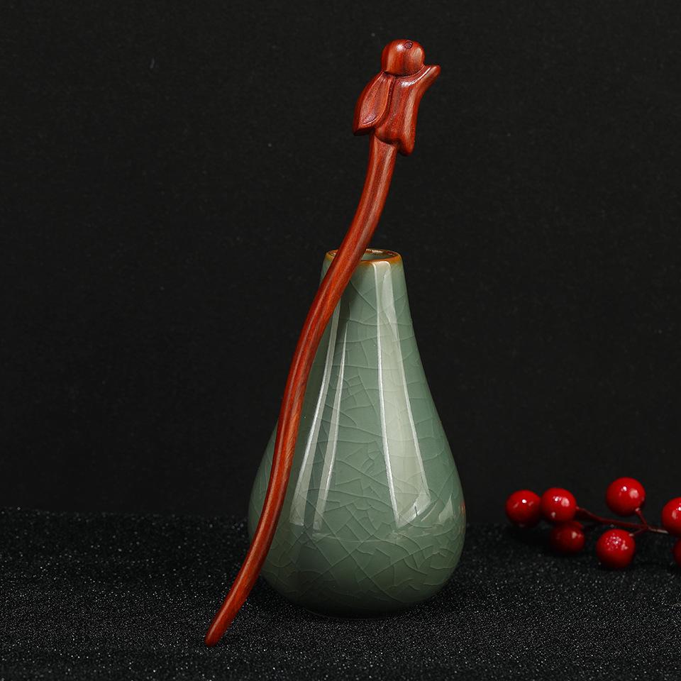 Elegantná zlatá sponka do vlasov z hodvábu a santalového dreva - Čínsky retro štýl vlasového doplnku