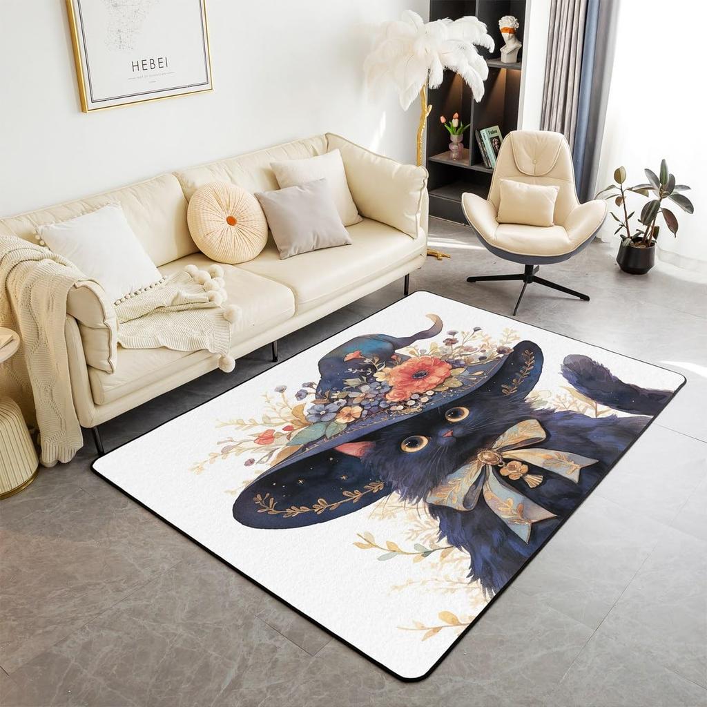 Black Cat Carpet Kawaii Cat Area Rug For Bedroom Living Room Bathroom Decor Entrance Doormat Cartoon Pet Cats Print Floor Mat