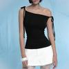 Women's summer new solid color suspender tied knot slim sexy slanted shoulder body vest women's wholesale