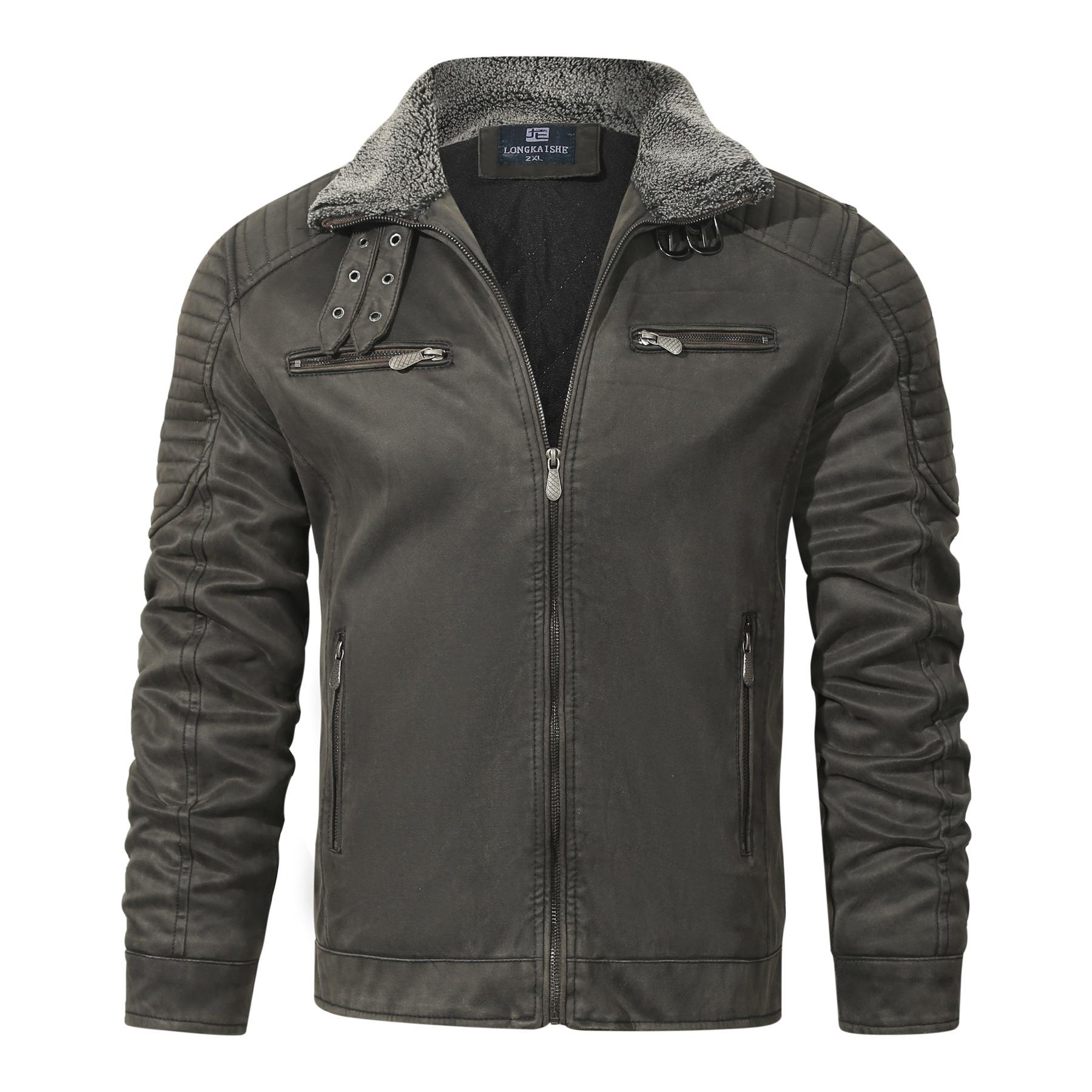 

Флисовая куртка с лацканами, меховая вставка, новое мужское зимнее пальто, мужская свободная мужская одежда XL зелёный