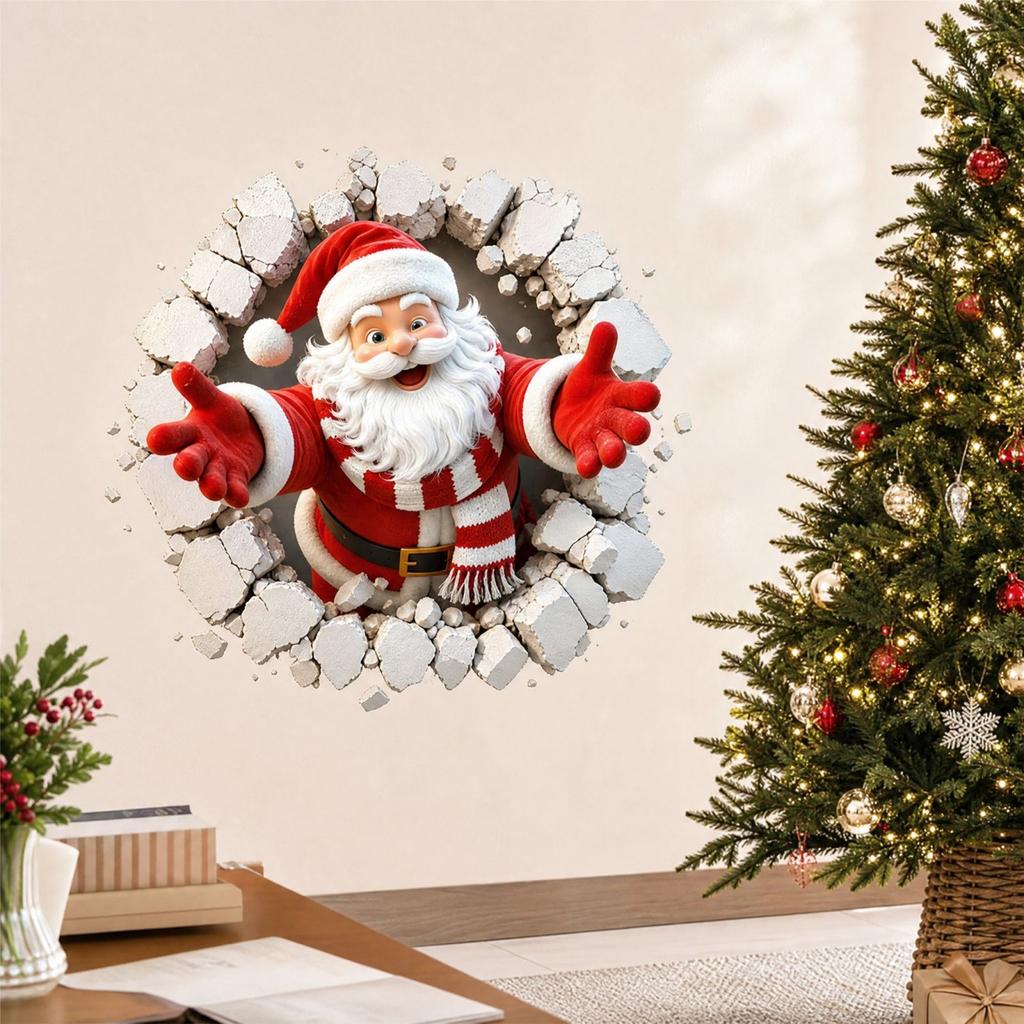 3D Peeking Through Wall Decal Sticker for Christmas Home Decor