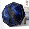 Enchanted Raven Moon Tapestry: Mystical Night Sky Wall Hanging Umbrella, Cute Umbrella with Cute Design, Portable 3-Fold Compact Umbrella for Men & Wo