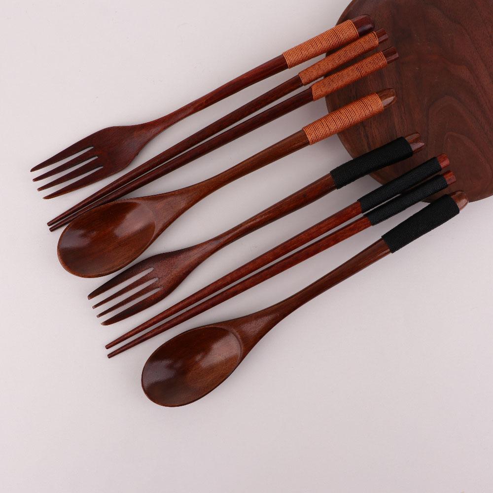 Zupy Ryżowe Przenośne Naturalne Naczynia Stołowe Zestaw Kolacyjny Drewniane Ręcznie Robione Sztućce Zestawy Naczyniowe Sztućce Zestaw Widelec Pałeczki Łyżka