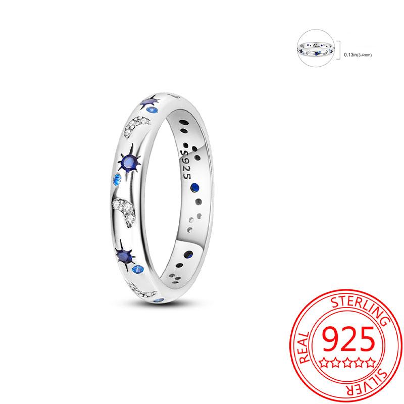 925 Silver Beautiful Stars and Moon Shining Sun Geometry Infinite Combination Ring Boutique Matching Gifts