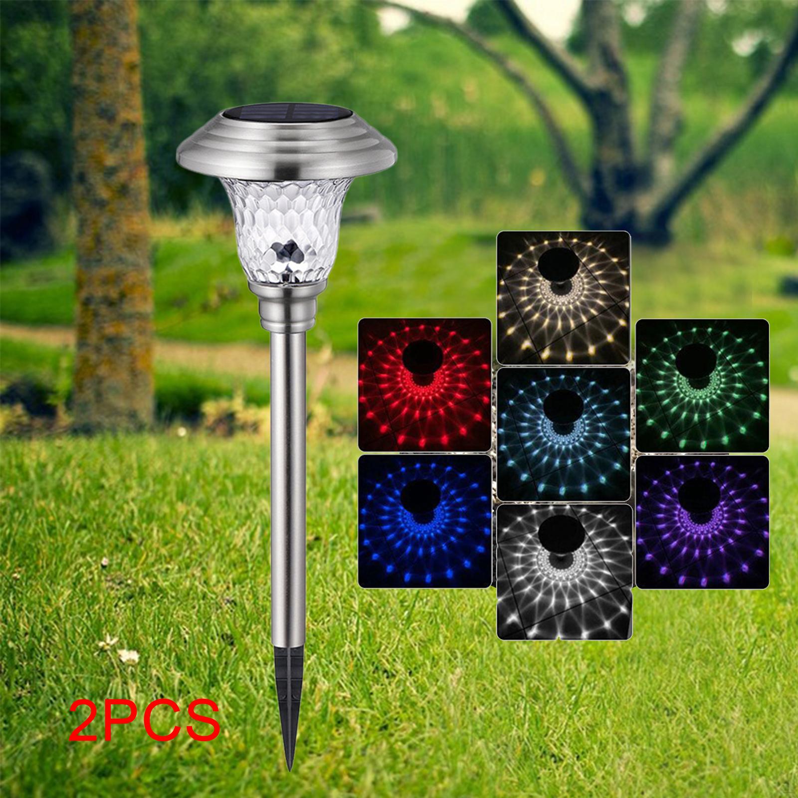 

2Pcs Garden Outdoor Stainless Steel Powered Lights Landscape Walkway Driveway Path Yard Lawn Silver Coloful