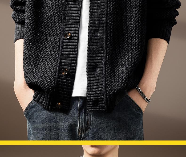 Men's High-End French Retro Cardigan Sweater: Winter Thick Knit Stand Collar Jacket
