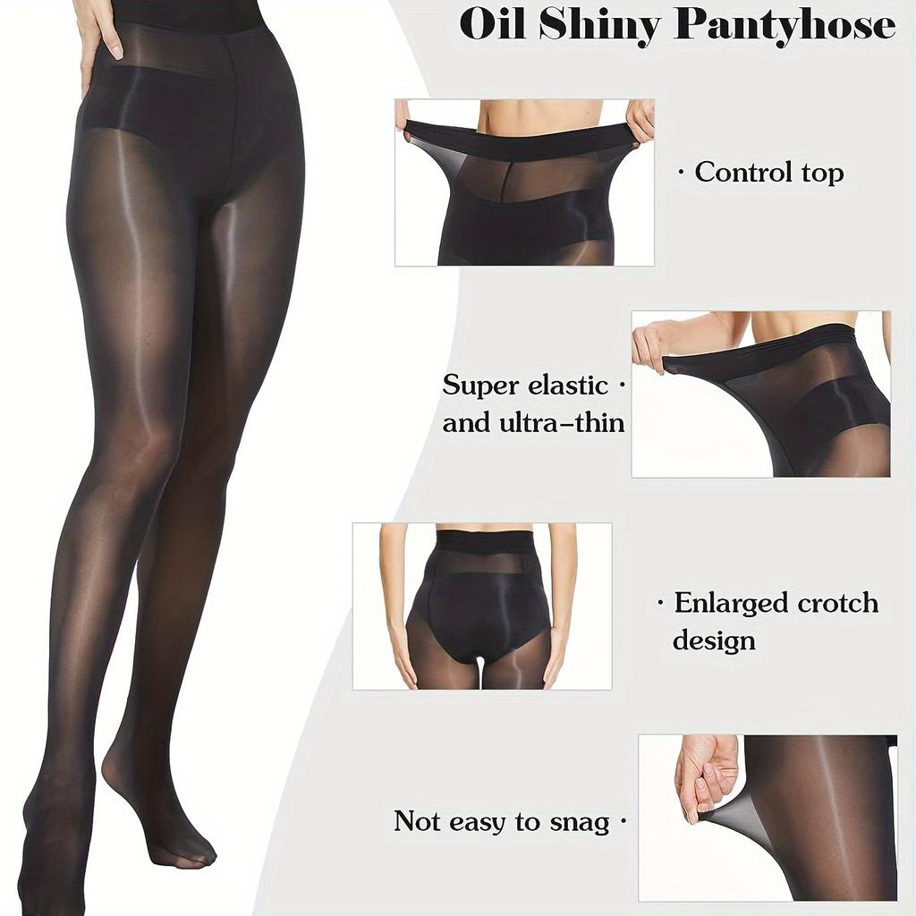 5 párů sexy punčochové kalhoty větší velikosti, dámské lesklé lesklé punčochové kalhoty s vysokým pasem