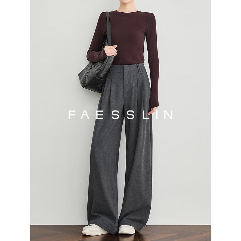 

FAESSLIN Women s High-Waist Wide-Leg Casual Trousers M