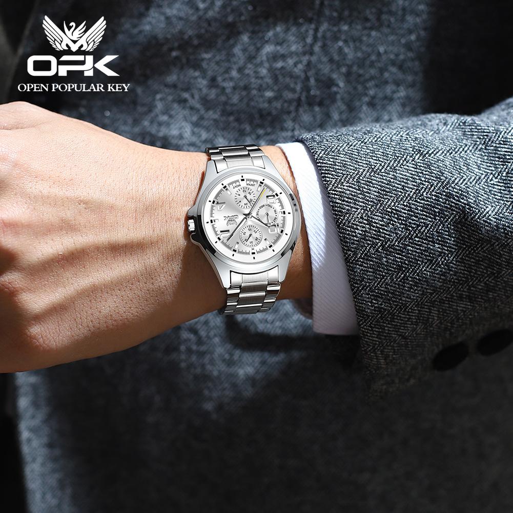 OPK 6017 Classic Mens Watch Original Quartz Movement Round Chronograph Dial Watch For Man Unique Waterproof Luminous Watch