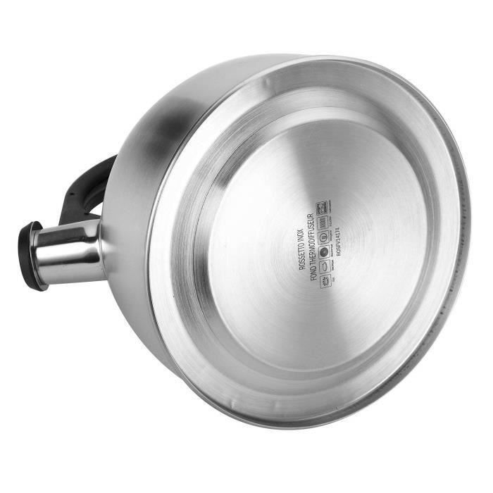 Bouilloire sifflante - rossetto - 2.5l - inox 18/10 - compatible induction - poignée silicone