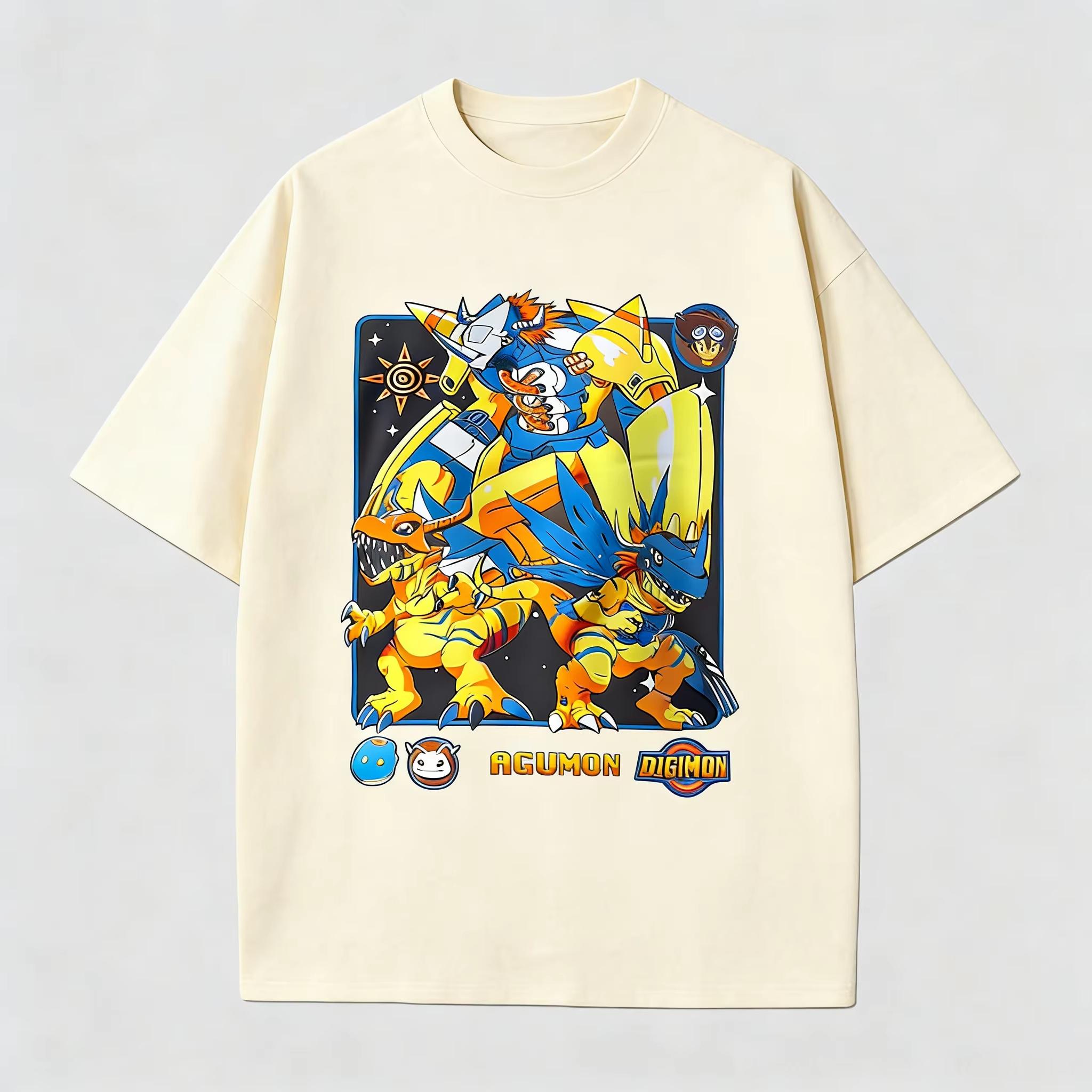 

2026 Unisex s Digimon Anime T Shirt White Cotton Agumon Graphic Print Casual Short Sleeve Tee for Otaku Daily Wear Campus Street 3XL