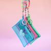 Cute Heart Pvc Transparent Handbag Coin Purse With Beads Chain Women Wallet Zipper Bag Wallet Earphone Key Storage Bag Girl Gift