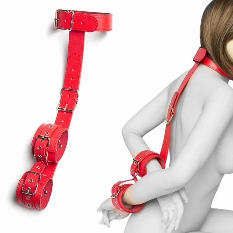Bondage Wrist Flirting Fetish Backhand Handcuffs Bondage Bed Restraints Leather Adjustable SM Adult Sex Toys for Women Game