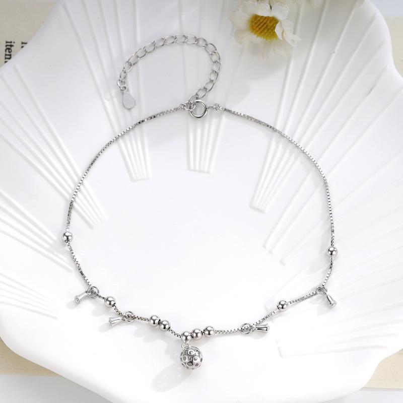 Exquisite S925 Sterling Silver Zodiac Anklet with Palace Bell Accents - Retro Style for Women S925 Sterling Silver